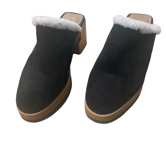 Anthropologie Bernardo Sky Clog platform Shearling cozy black suede shoe - Picture 10 of 11